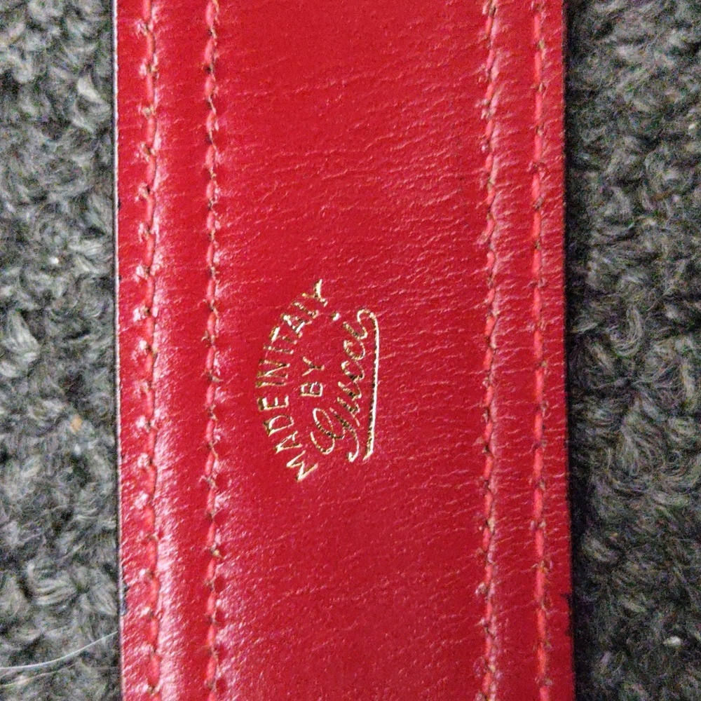 Gucci GG Red Canvas Belt with Gold/Silver Buckle - Picture 4 of 6